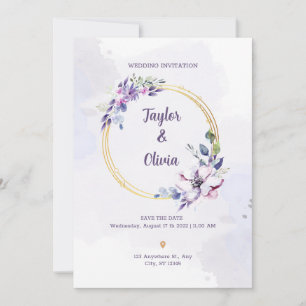Convites Personalizar Casamento Mínimo Roxo e Branco