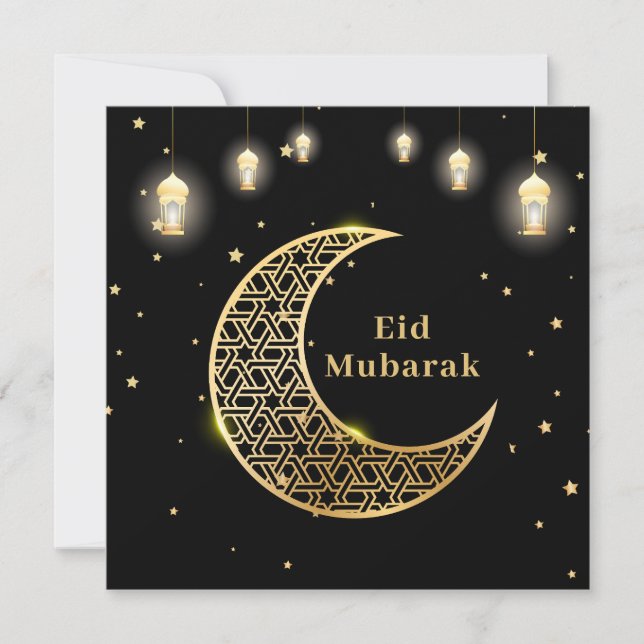 Convites Personalizar Eid Mubarak / Ramadan Kareem Dourado (Frente)