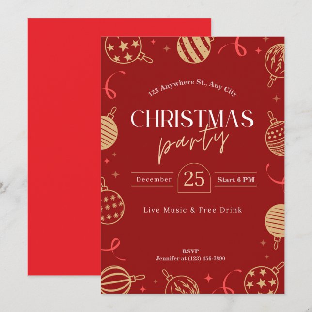 Convites personalizar festa de Natal (Frente/Verso)