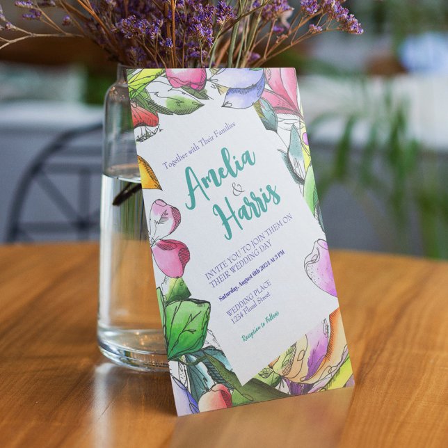 Convites Personalizar Flor Descrito Colorido (Criador carregado)