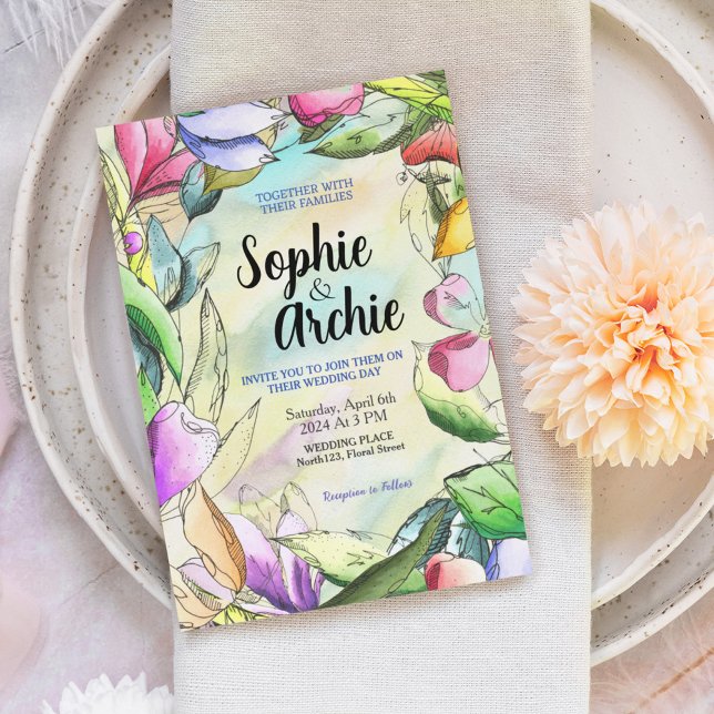 Convites Personalizar Flor Descrito de Aquarela (Criador carregado)