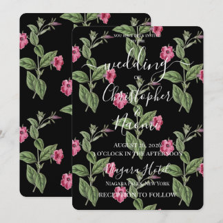 Convites PERSONALIZAR: Flores Rosa Retrô em Preto
