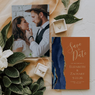 Convites Personalizar imagem Agate Blue Dourado Rust Salvar