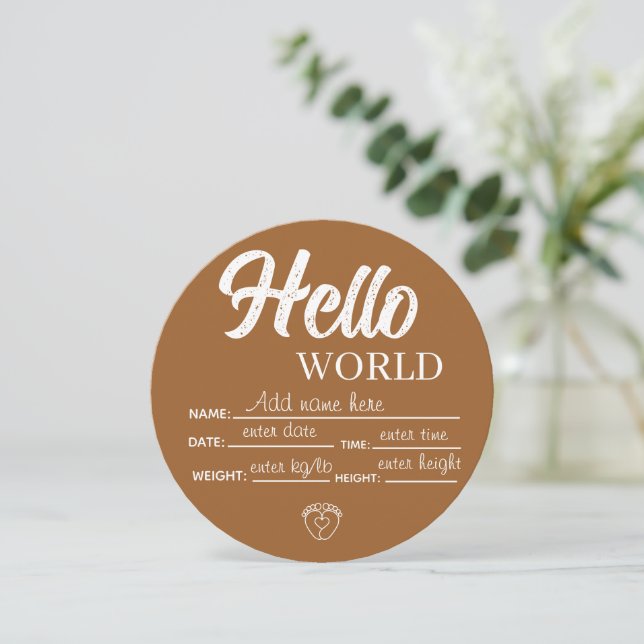 Convites Personalizar Modelo de Placa de Bebê Olá Mundo Cus (Em pé/Frente)