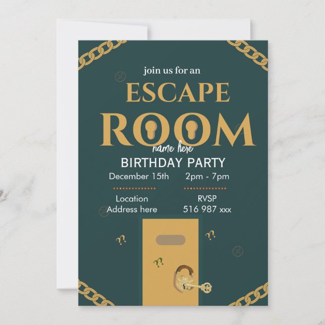 Convites Personalizar o aniversário da sala de escape perso (Frente)