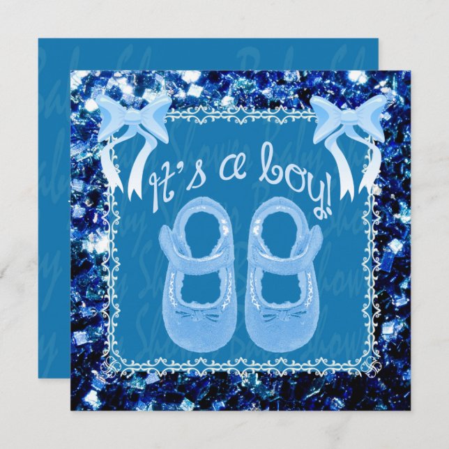 Convites Personalizar o chá do Baby Boy Blue sparkles Convi (Frente/Verso)