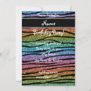 Convites Personalizar o nome de listras zebra glitter arco-