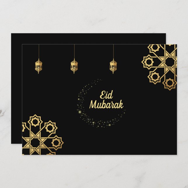 Convites Personalizar Ouro Eid Mubarak (Frente/Verso)