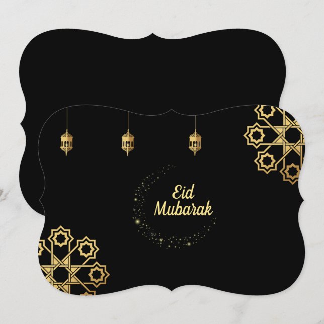 Convites Personalizar Ouro Eid Mubarak (Frente/Verso)