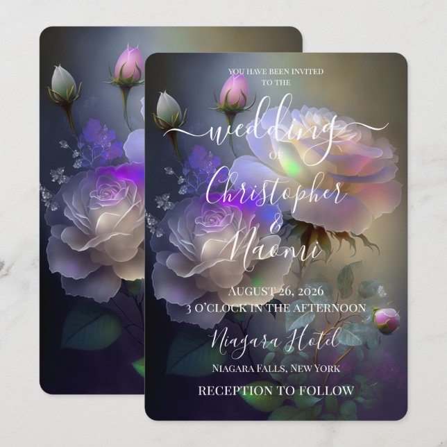 Convites PERSONALIZAR: Rosas Iridescentes Etéreas Suaves (Frente/Verso)