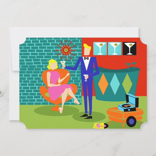 Convites personalizáveis para Casais Retro Martini (Frente)