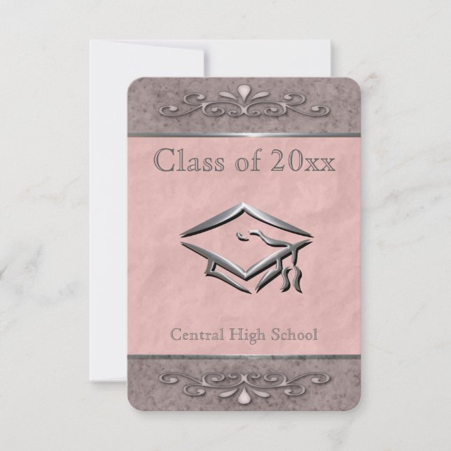 Convites personalizáveis para graduação em rosa co (Frente)
