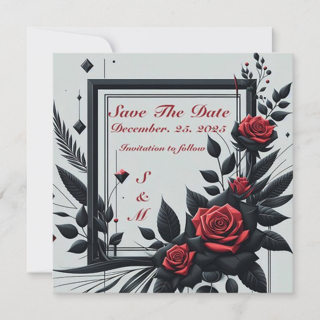 Convites Personalizável Preto e Vermelho Floral 3D (Frente)