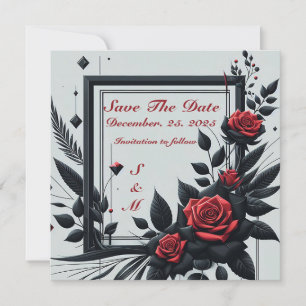 Convites Personalizável Preto e Vermelho Floral 3D