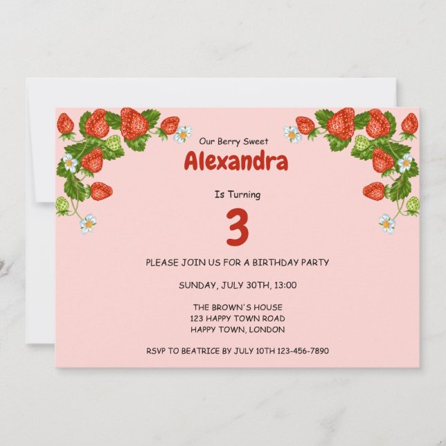 Convites Personalizável Qualquer Aniversário De Morango De  (Frente)