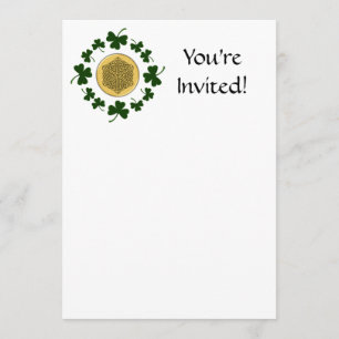 Convites PERSONALIZÁVEL!  Shamrocks - Dourado Céltico Irl