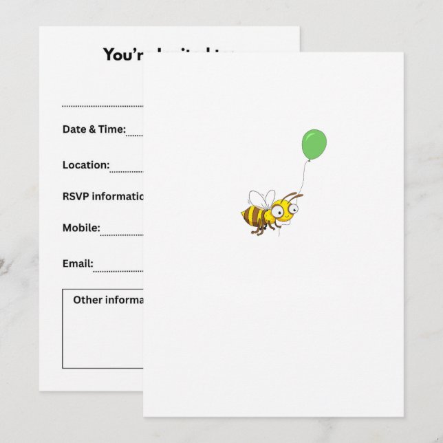 Convites Personalize Aniversário da Abelha Bumble (Frente/Verso)