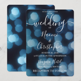 Convites Personalize: Bokeh de Celebração Azul Casamento