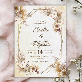 Convites Personalize brown rustic flower weding Invitation