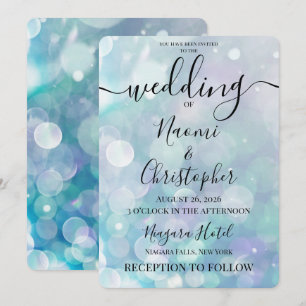 Convites Personalize: Casamento Bokeh Ciano Azul Turquesa