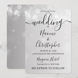 Convites Personalize: Casamento Bokeh Cinza Mínimo Branco