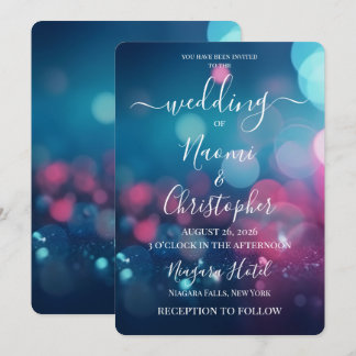 Convites PERSONALIZE: Casamento Bokeh Rosa Azul