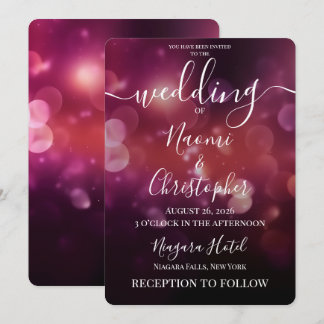 Convites Personalize: Casamento Bokeh Rosa Preto Escuro