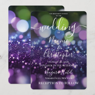 Convites Personalize: Casamento Bokeh Roxo Verde