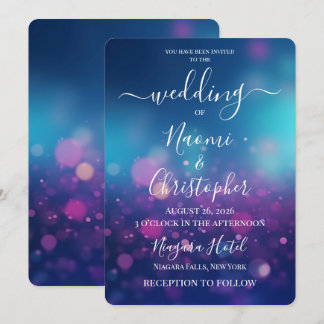 Convites PERSONALIZE: Casamento com Bolhas de Bokeh Roxo Az