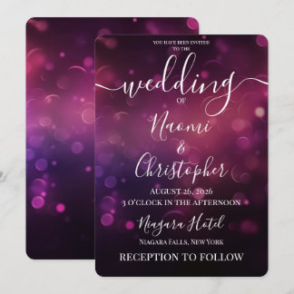 Convites Personalize: Casamento Luzes Preto Bokeh Rosa Escu