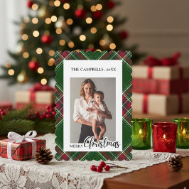 Convites Personalize Colorful Modern Plaid Photo Christmas