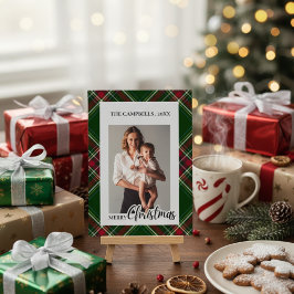 Convites Personalize Colorful Modern Plaid Photo Christmas