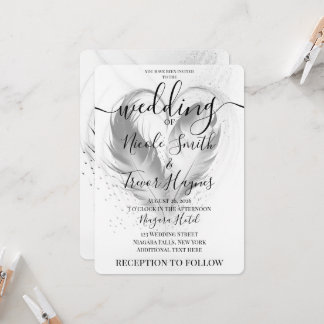 Convites Personalize: Coração Penas Casamento