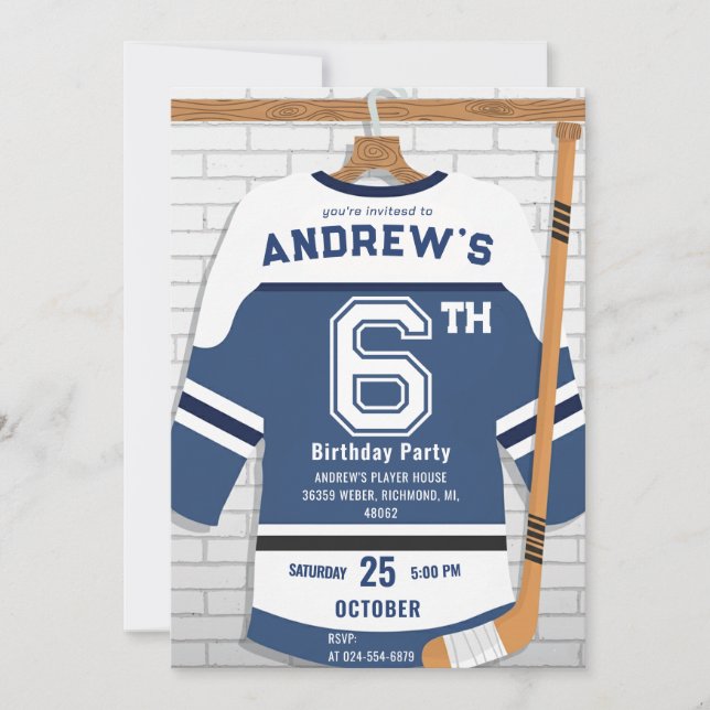 Convites Personalize Digital Hockey Birthday Party (Frente)