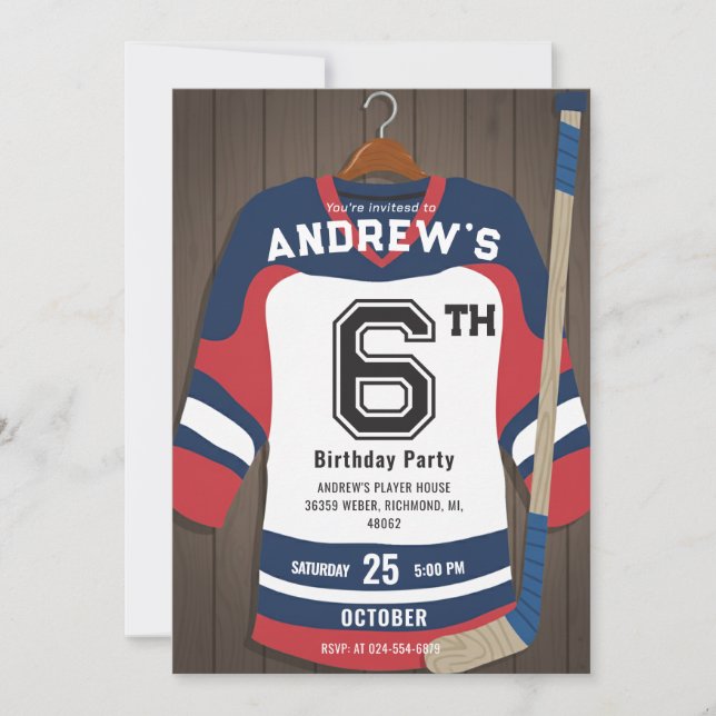Convites Personalize Digital Hockey Birthday Party (Frente)
