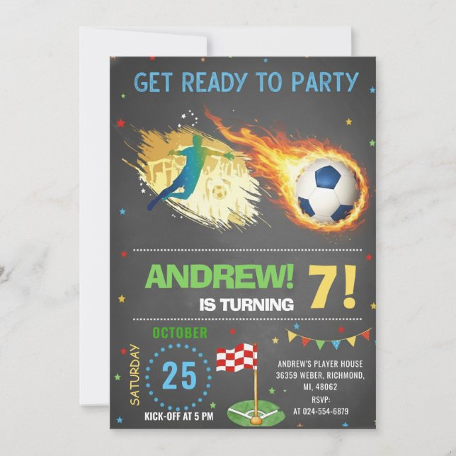 Convites Personalize Digital Soccer Birthday Party (Frente)
