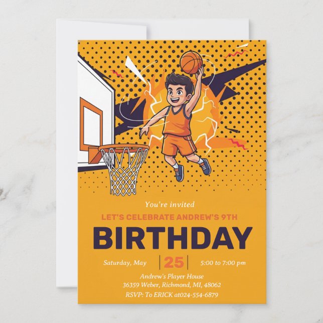 Convites personalize Esporte Basquete Aniversário (Frente)