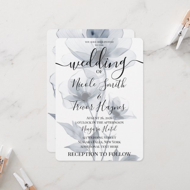 Convites Personalize: Flores Azuis Translúcidas Casamento (Frente/Verso In Situ)
