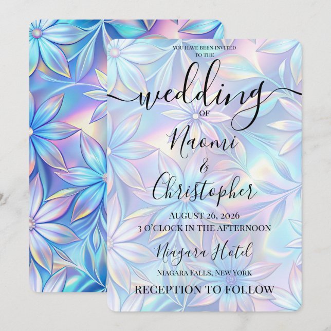Convites Personalize: Flores Holográficas Casamento (Frente/Verso)