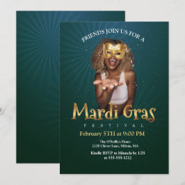 Convites Personalize Foto Máscara de Mascarada Dourada Mard