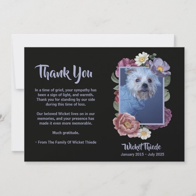 Convites Personalize It! Floral Photo Pet Memorial Thank (Frente)