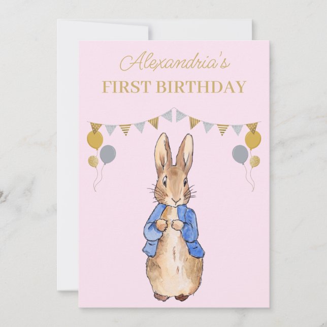 Convites Personalize o primeiro aniversario Peter o Rabbit (Frente)