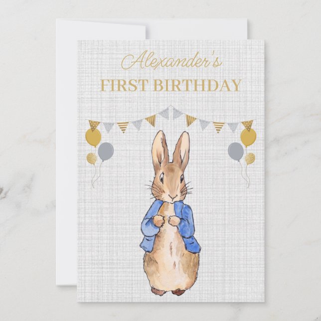 Convites Personalize o primeiro aniversario Peter o Rabbit  (Frente)