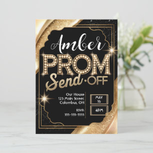Convites Personalize PROM SEND-OFF Brilhante Preto e Dourad