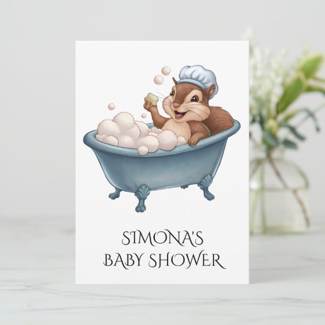 Convites Personalize Retro Squirrel Baby Shower (Em pé/Frente)