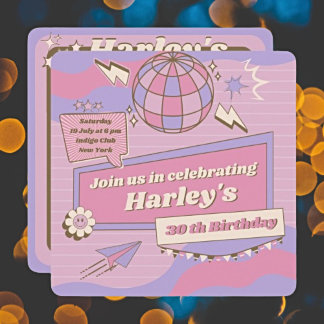 Convites Personalize seu partido Groovy Disco Ball Aniversá