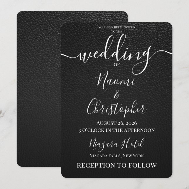 Convites Personalize: Textura de Vinil Preto Simples para C (Frente/Verso)