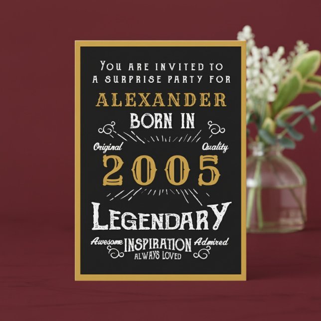 Convites Personalized 21st Birthday 2005 Black Gold Legend (2005 birthday invitation. Red background.)