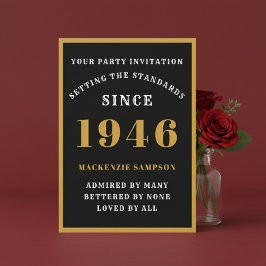 Convites Personalized 80th Birthday 1946 Elegant Black Gold