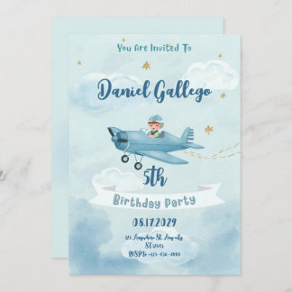Convites Personalized Airplane Boy Birthday Invitation